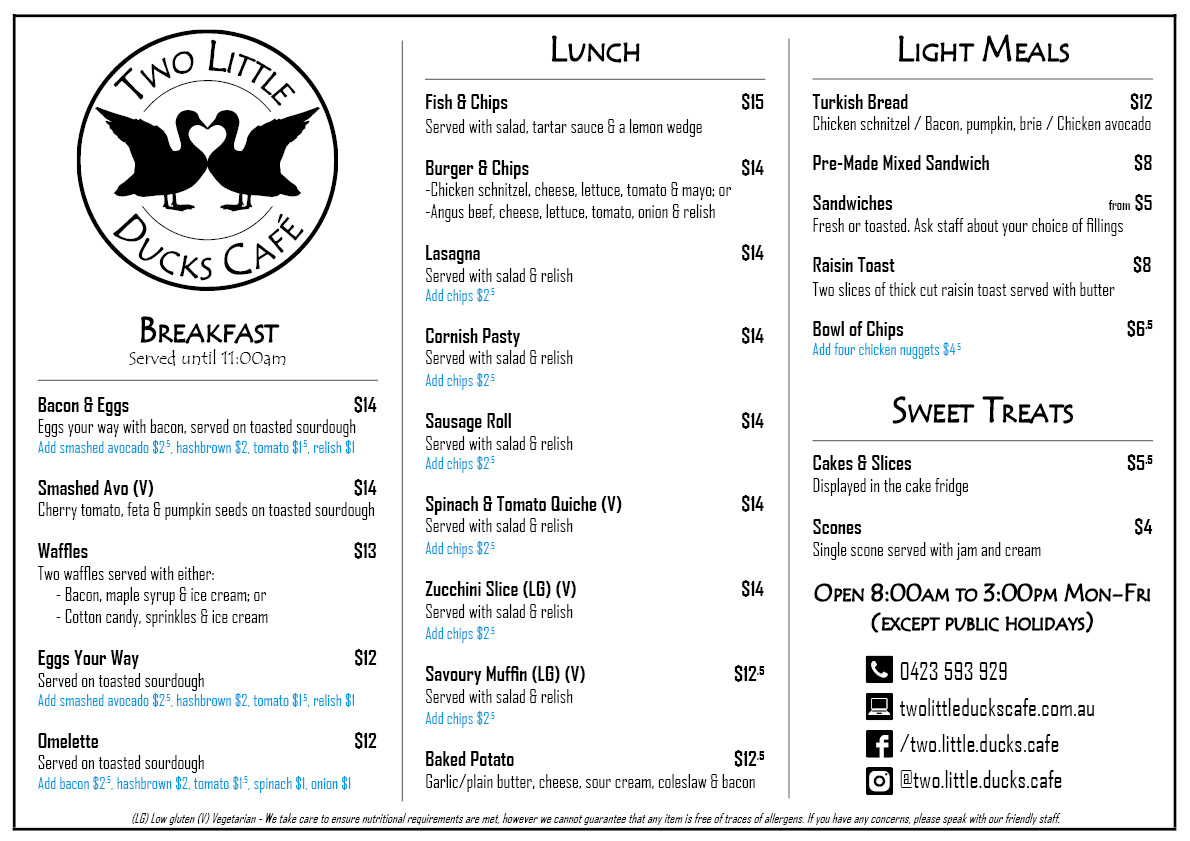 Menu - Two Little Ducks Cafe