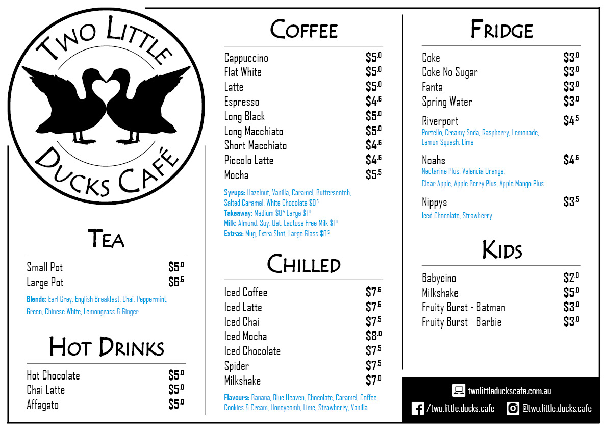 Drinks Menu - Two Little Ducks Cafe